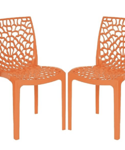 Supreme Web Armless Plastic Chair | Dining Chair for Home | Office | Cafe | Garden | Indoor&Outdoor Use | Colour: Orange; Set of 2